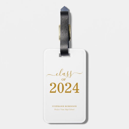 Klasse van 2024 Simple Gold Script Afstuderen Bagagelabel (Achterkant verticaal)