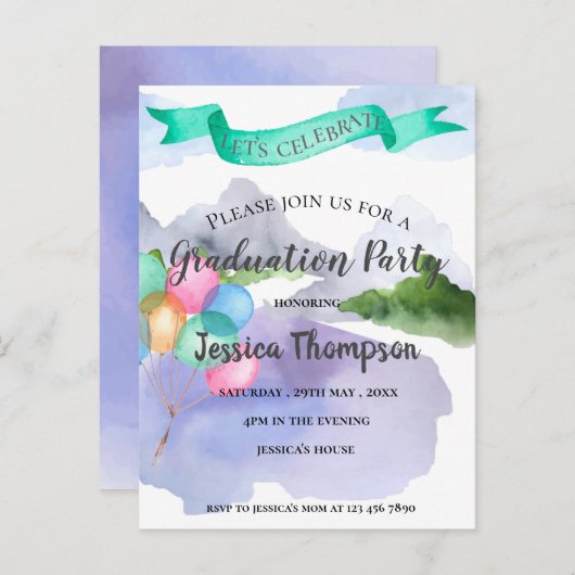 Klasse van 2024 Waterverf Graduation Party Briefkaart (Voorkant / Achterkant)