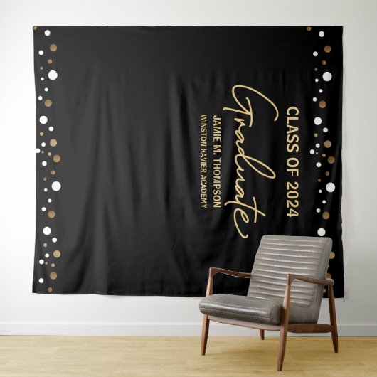 Klasse van 2024 Zwart goud Custom afstuderen Wandkleed (In Situ (horizontaal))