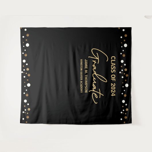 Klasse van 2024 Zwart goud Custom afstuderen Wandkleed (Voorkant (horizontaal))