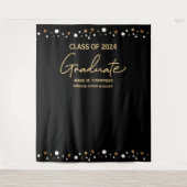 Klasse van 2024 Zwart goud Custom afstuderen Wandkleed (Voorkant)