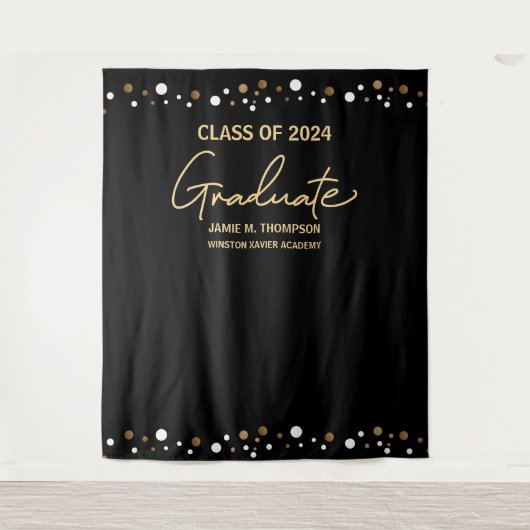 Klasse van 2024 Zwart goud Custom afstuderen Wandkleed (Voorkant)
