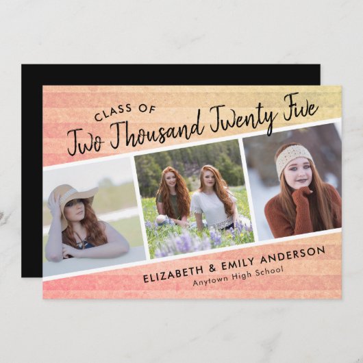 Klasse van 2025 3 foto's Rustiek Afstuderen Kaart (Voorkant / Achterkant)