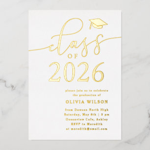 Klasse van 2025 Afstudeerder Party White Gold Folie Uitnodiging