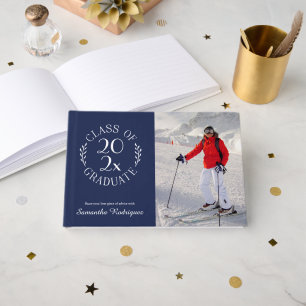 Klasse van 2025 Afstudeerder Photo Navy Pattern Af Gastenboek
