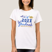Klasse van 2025 Afstuderen Blauw Goud Wit Afstuder T-shirt (Voorkant)