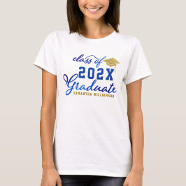 Klasse van 2025 Afstuderen Blauw Goud Wit Afstuder T-shirt