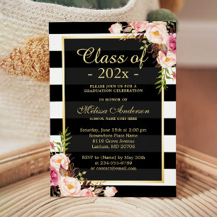 Klasse van 2025 Afstuderen Classy Floral Stripes Kaart