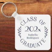 Klasse van 2025 Afstuderen Naam Navy Blue Typograp Sleutelhanger (Voorkant)