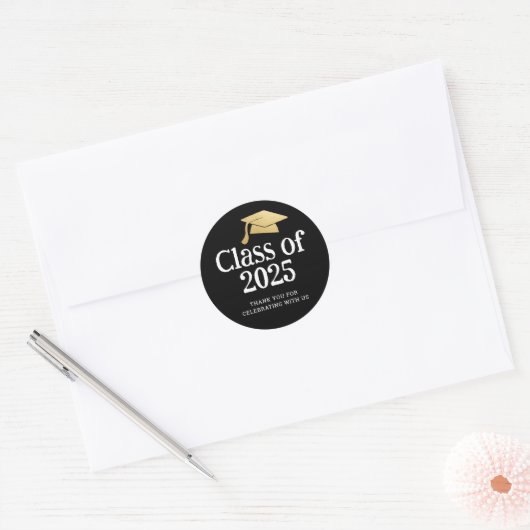 Klasse van 2025 Afstuderen Pet | Bedankt Black Ronde Sticker (Envelop)