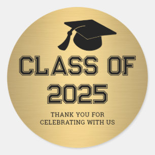 Klasse van 2025 Afstuderen Pet Dank je wel Gold Ronde Sticker