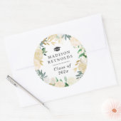 Klasse van 2025 Afstuderen Wit Groen Goud Bloemen Ronde Sticker (Envelop)