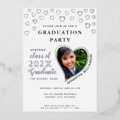 Klasse van 2025 Afstuderen Wit & Zilver Afstuderen Folie Uitnodiging (Voorkant)