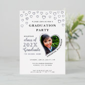 Klasse van 2025 Afstuderen Wit & Zilver Afstuderen Folie Uitnodiging (Staand Voorkant)