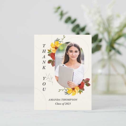 Klasse van 2025 Bloemenfoto Afstuderen Dank u Briefkaart (Staand voorkant)