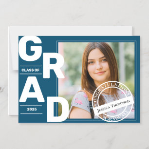 Klasse van 2025 Blue Bold Font Photo Afstuderen Magnetische Uitnodiging
