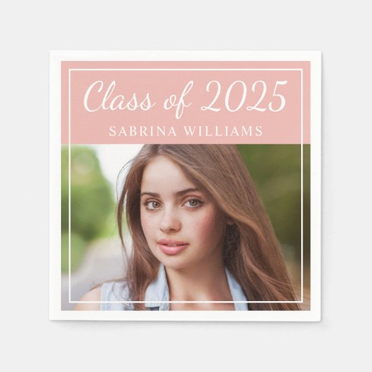 Klasse van 2025 Blush Pink Graduation Party Foto Servetten (Voorkant)