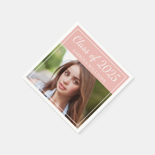 Klasse van 2025 Blush Pink Graduation Party Foto Servetten (Hoek)