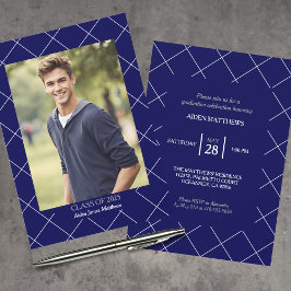 Klasse van 2025 Classic Navy Blue Photo Afstuderen Kaart