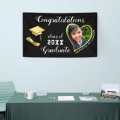 Klasse van 2025 Custom Photo Black Gold Afstuderen Spandoek (Beurs)