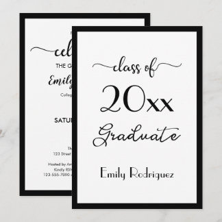 Klasse van 2025 Elegant Black White Graduation Par Kaart