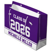 Klasse van 2025 en naam op Royal Paarse en White Groot Cadeauzakje (Voorkant Gekanteld)