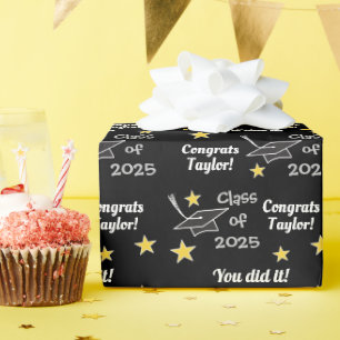 Klasse van 2025 Gefeliciteerd Afstudeerder Zwart N Cadeaupapier