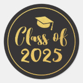 Klasse van 2025 Gold Script Circle Afstuderen Favo Ronde Sticker (Voorkant)