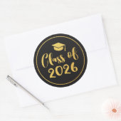 Klasse van 2025 Gold Script Circle Afstuderen Favo Ronde Sticker (Envelop)