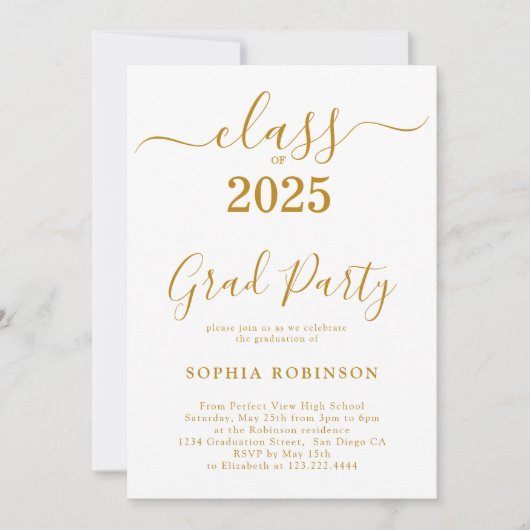 Klasse van 2025 Gold Script Graduation Party Kaart (Voorkant)