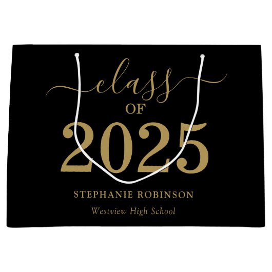 Klasse van 2025 Gold Script op zwart Afstuderen Groot Cadeauzakje (Voorkant)