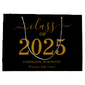 Klasse van 2025 Gold Script op zwart Afstuderen Groot Cadeauzakje (Achterkant)