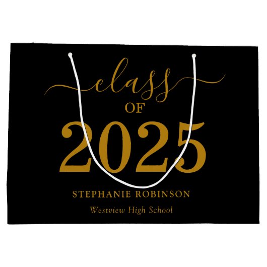 Klasse van 2025 Gold Script op zwart Afstuderen Groot Cadeauzakje (Achterkant)