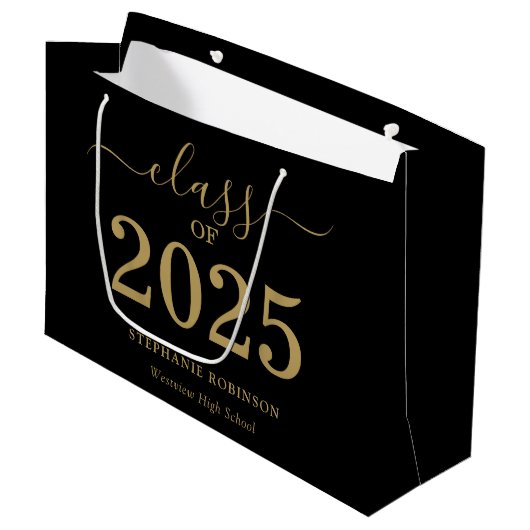 Klasse van 2025 Gold Script op zwart Afstuderen Groot Cadeauzakje (Voorkant Gekanteld)
