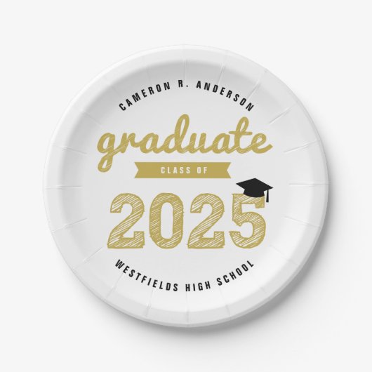 Klasse van 2025 Gold Sketch Afstuderen Afstudeerde Papieren Bordje (Voorkant)