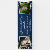 Klasse van 2025 Goud en Blauw 2 Foto's Afstuderen Spandoek (Verticaal)