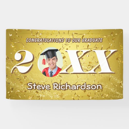 Klasse van 2025 Gouden Confetti Glitters Custom Ph Spandoek (Horizontaal)