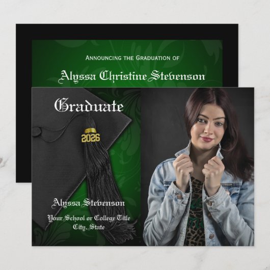 Klasse van 2025 Green Tassel Photo Afstuderen Kaart (Voorkant / Achterkant)