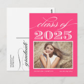 Klasse van 2025 Hot Pink Photo Afstuderen Briefkaart (Voorkant / Achterkant)