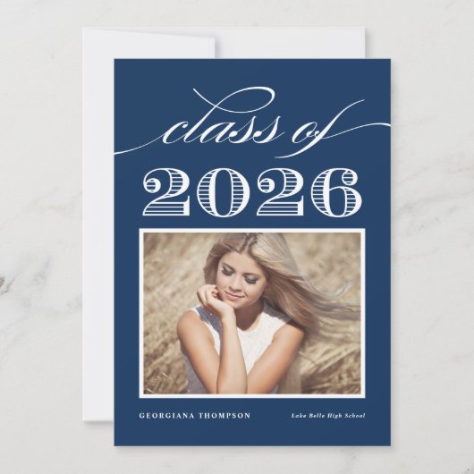 klasse van 2025 Navy Blue Photo Afstuderen Kaart (Voorkant)