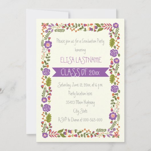 Klasse van 2025 paarse bloemengrens afstuderen kaart (Voorkant)