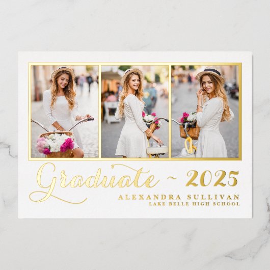 Klasse van 2025 Photo Collage Afstuderen Folie Uitnodiging (Voorkant)