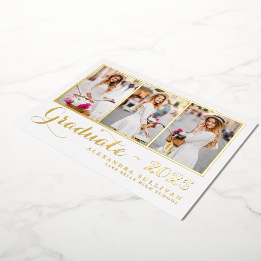 Klasse van 2025 Photo Collage Afstuderen Folie Uitnodiging (Gedraaid)