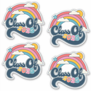 Klasse van 2025 Regenboog Retro Stickers Set van 4