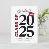 Klasse van 2025 rood en zwart Afstuderen Aankondiging (Staand voorkant)