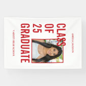 Klasse van 2025 Rood & Wit Foto Afstuderen Spandoek (Horizontaal)