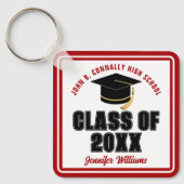 Klasse van 2025 Rood Wit Gepersonaliseerde Afstude Sleutelhanger (Voorkant)