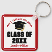 Klasse van 2025 Rood Wit Gepersonaliseerde Afstude Sleutelhanger (Achterkant)