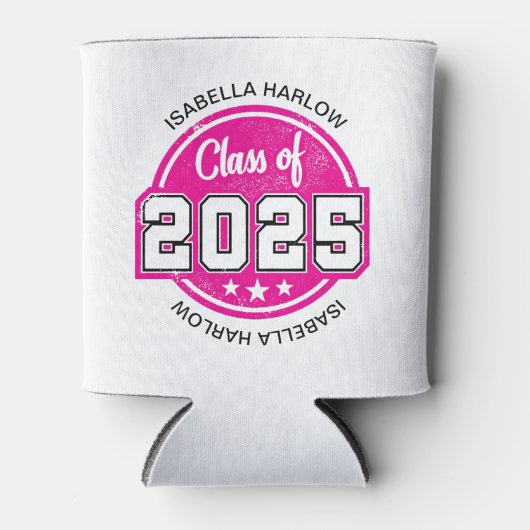 Klasse van 2025 Roze Afstuderen Naam Blikjeskoeler (Voorkant)