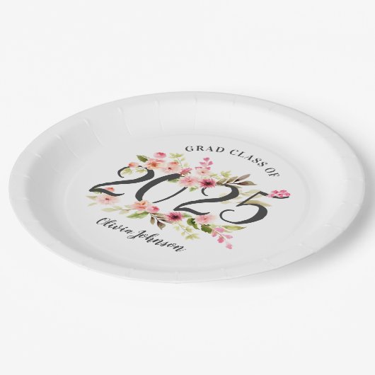 Klasse van 2025 Roze Waterverf Bloemen Afstuderen Papieren Bordje (Gekanteld)